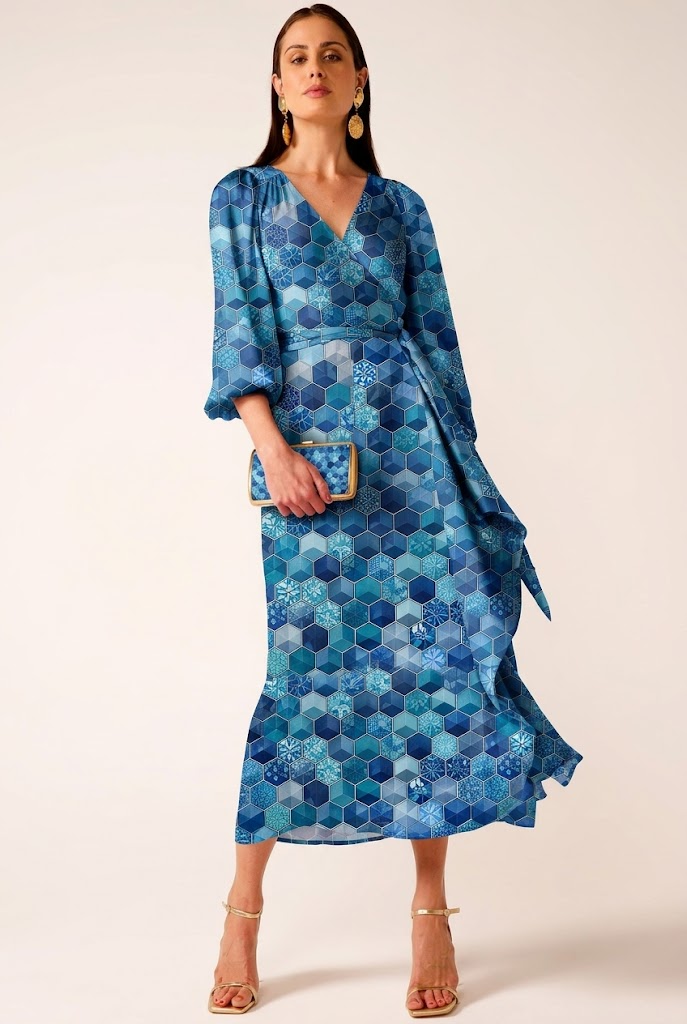 FS102 Blue Cube Geometric Printed Fabric