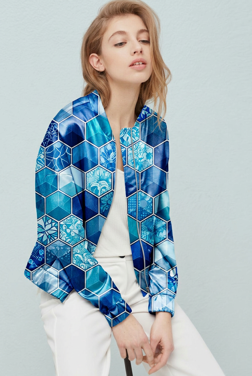 FS102 Blue Cube Geometric Printed Fabric