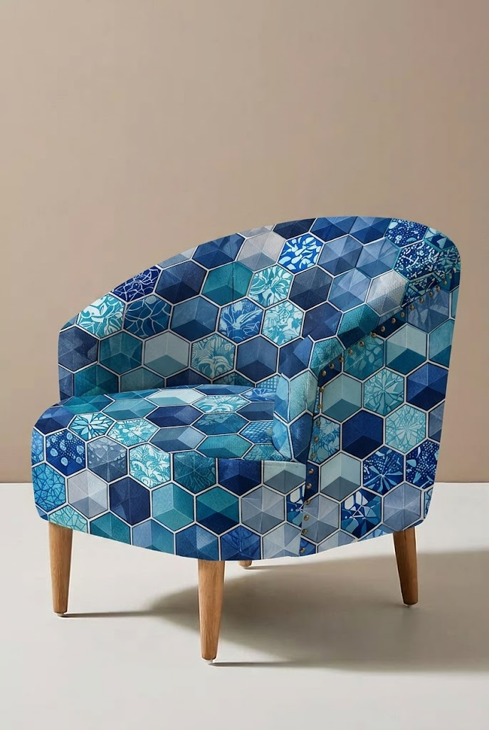 FS102 Blue Cube Geometric Printed Fabric