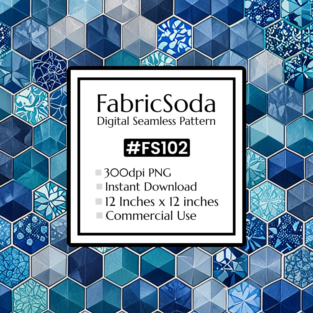 Hexagonal blue pattern, blue geometric pattern, seamless pattern 