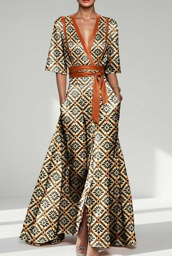 FS103 Ikat Bloom Geometric Printed Fabric