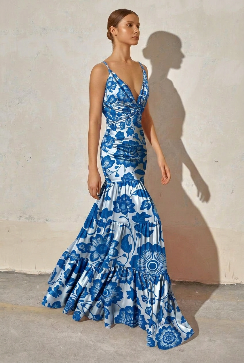 FS104 Blue and White Porcelain Printed Fabric