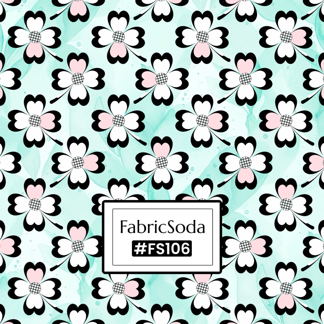 FS106 Pink Flowers on Teal Printed Fabric