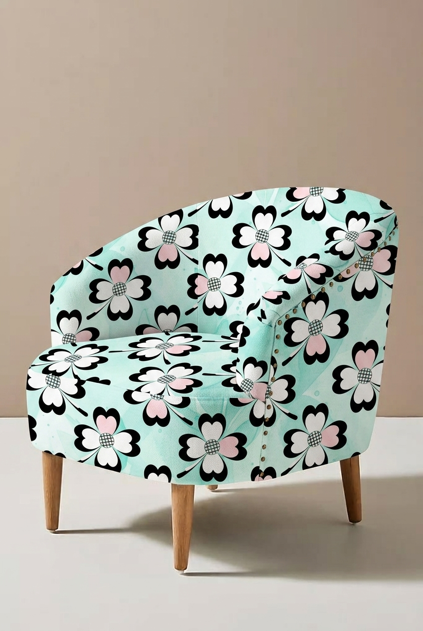 FS106 Pink Flowers on Teal Printed Fabric