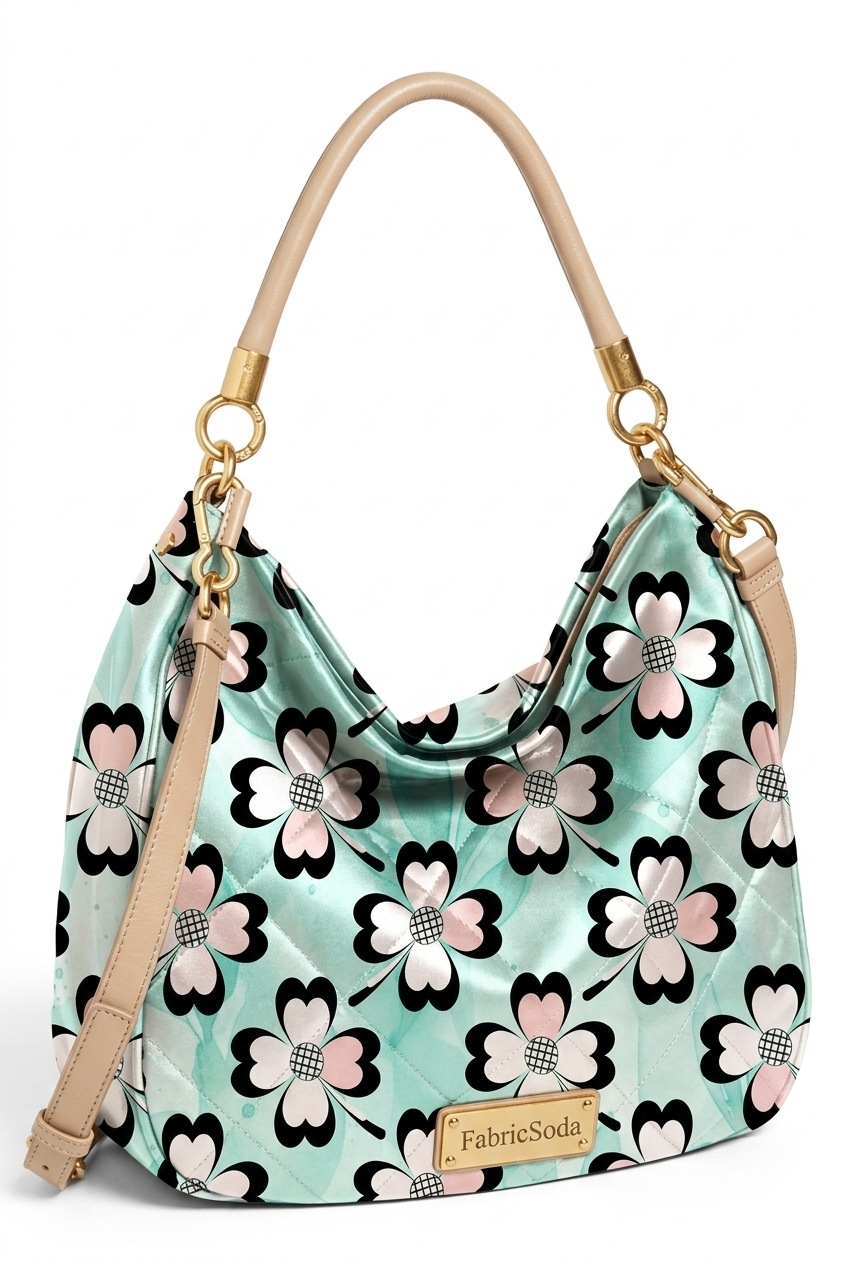 FS106 Pink Flowers on Teal Printed Fabric
