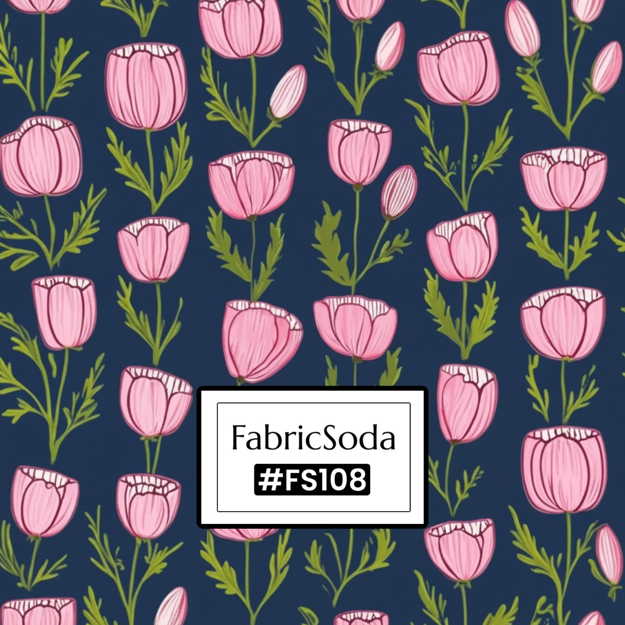 FS108 Pink Floral on Navy Printed Fabric