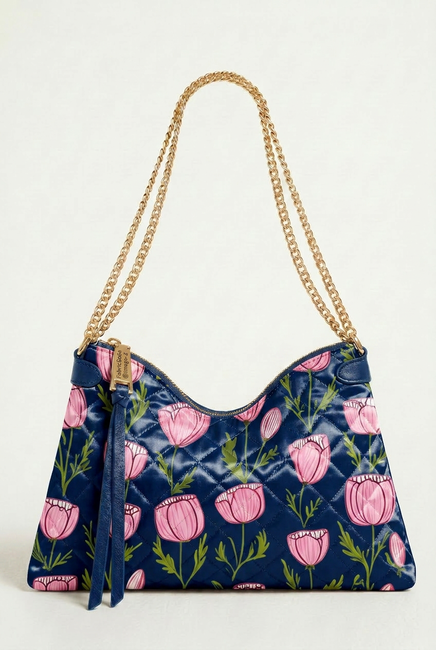 FS108 Pink Floral on Navy Printed Fabric