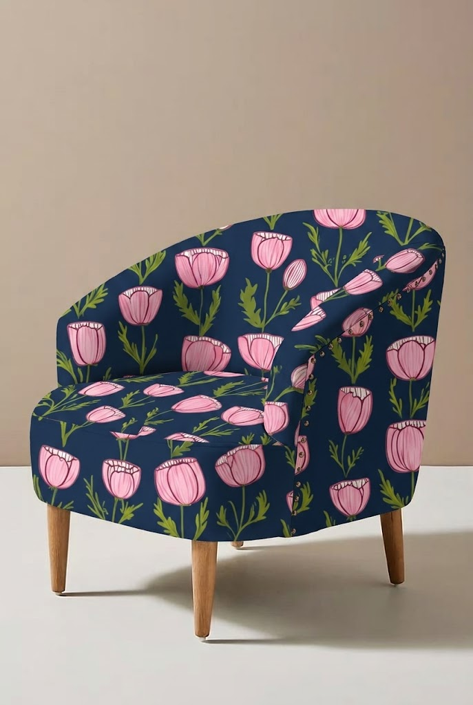 FS108 Pink Floral on Navy Printed Fabric
