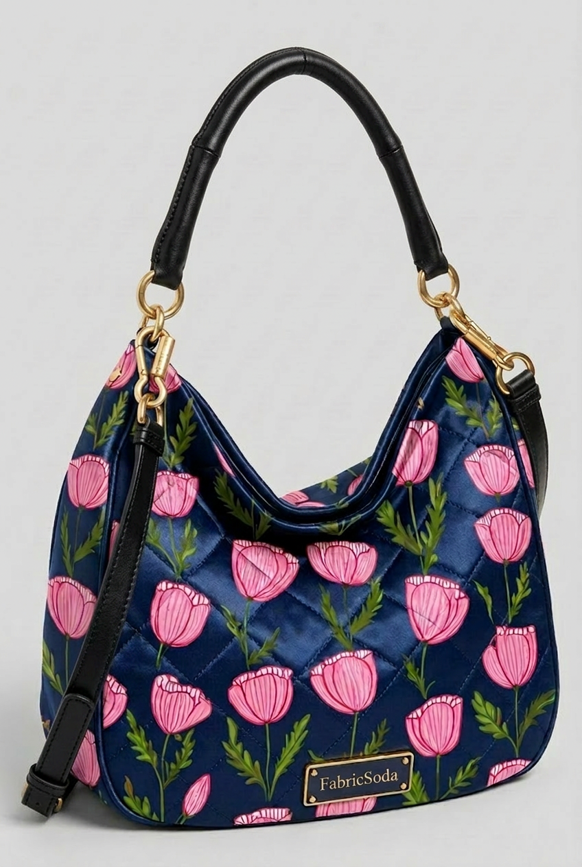 FS108 Pink Floral on Navy Printed Fabric