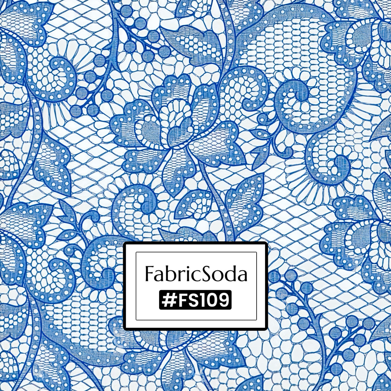 FS109 Blue Floral Lace Printed Fabric