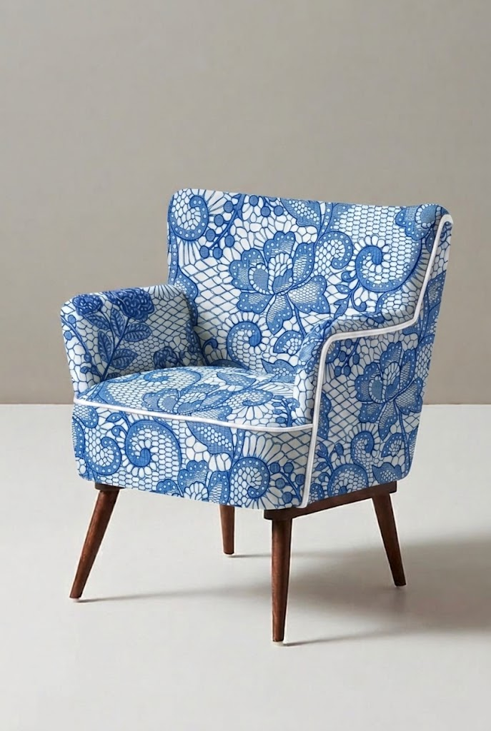 FS109 Blue Floral Lace Printed Fabric