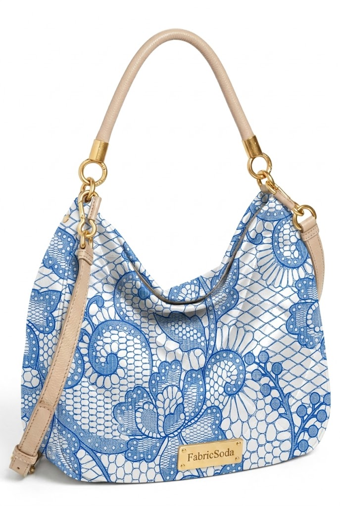 FS109 Blue Floral Lace Printed Fabric
