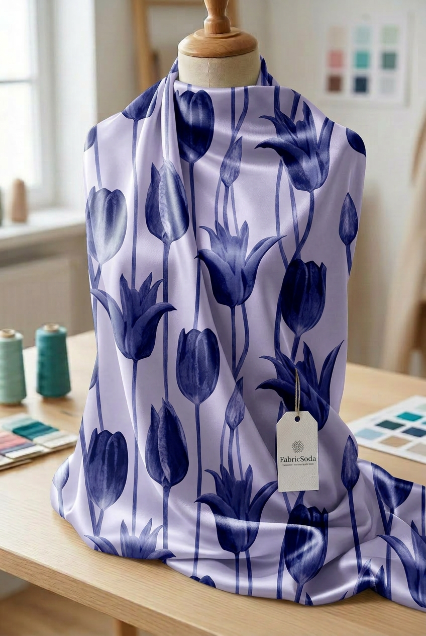 FS113 Purple Tulips Printed Fabric