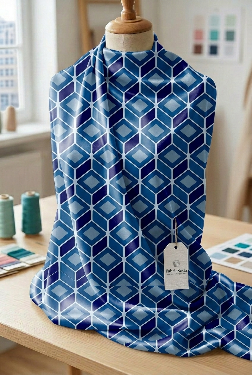 FS114 Blue Cube Geometric Fabric
