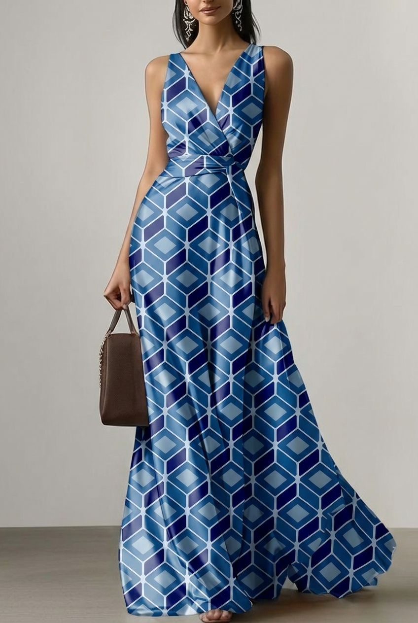 FS114 Blue Cube Geometric Fabric For dress