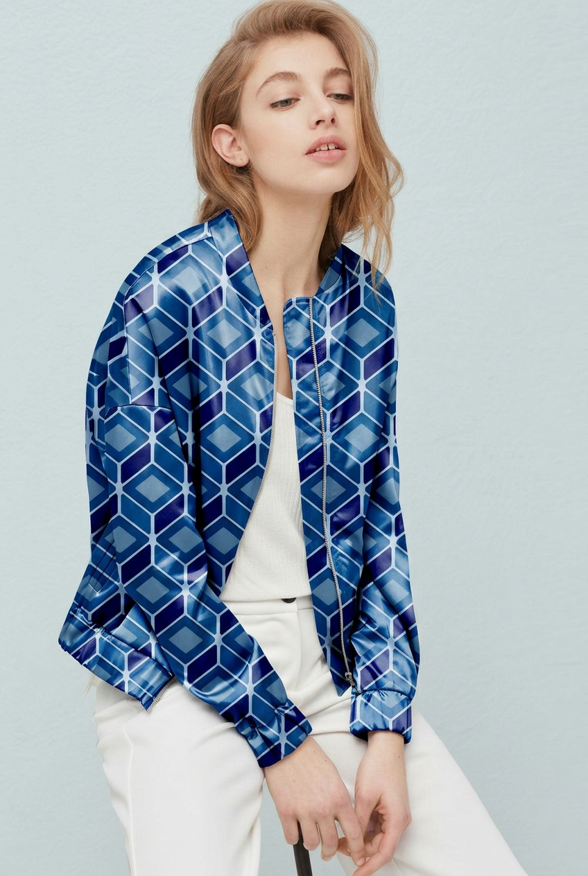 FS114 Blue Cube Geometric Fabric For jacket 