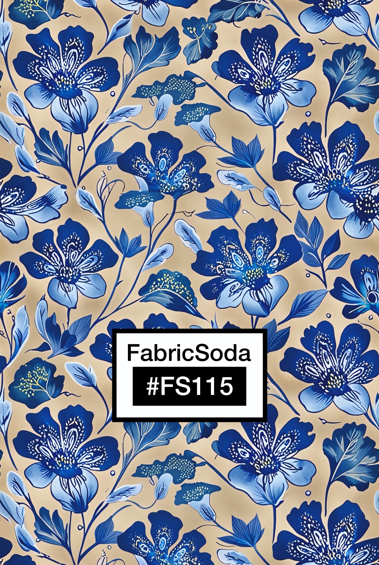FS115 Blue Flower on Beige Fabric