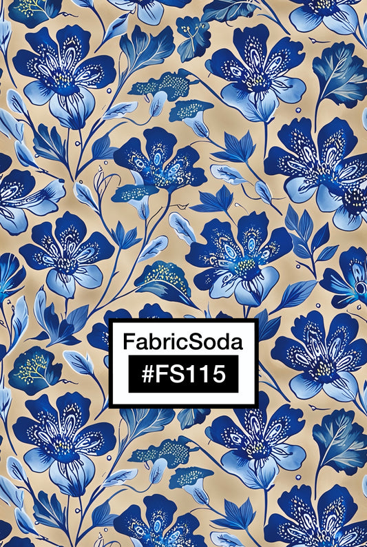 FS115 Blue Flower on Beige Fabric