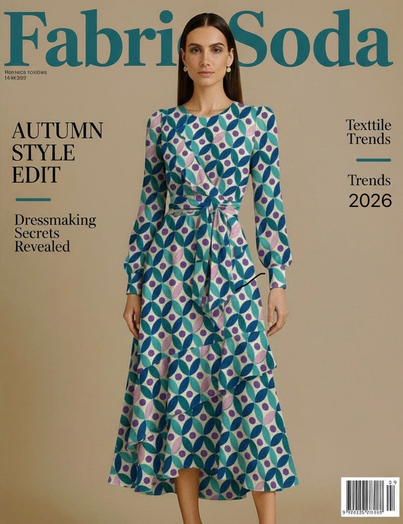 FS081 粉紅色和綠色幾何棉質印花布