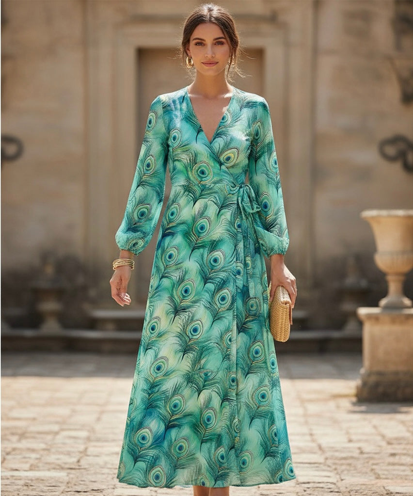 FS087 Soft Teal Peacock feather Seamless Pattern JPG