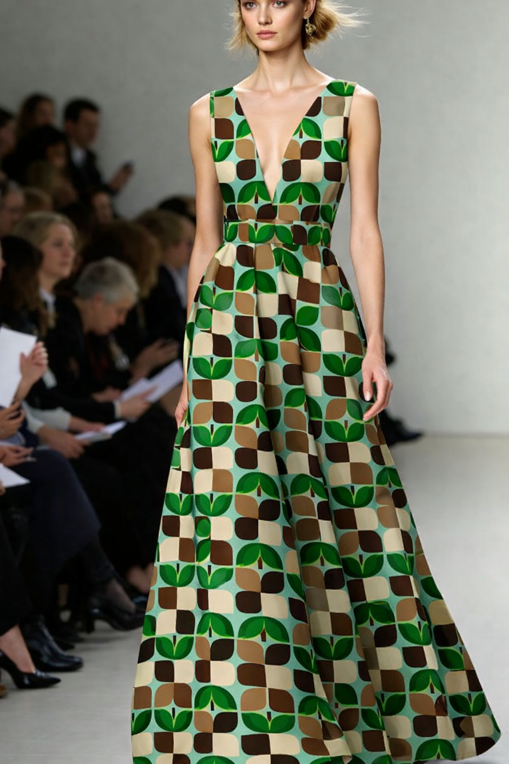 FS008 Green & Brown Geometric Printed Fabric