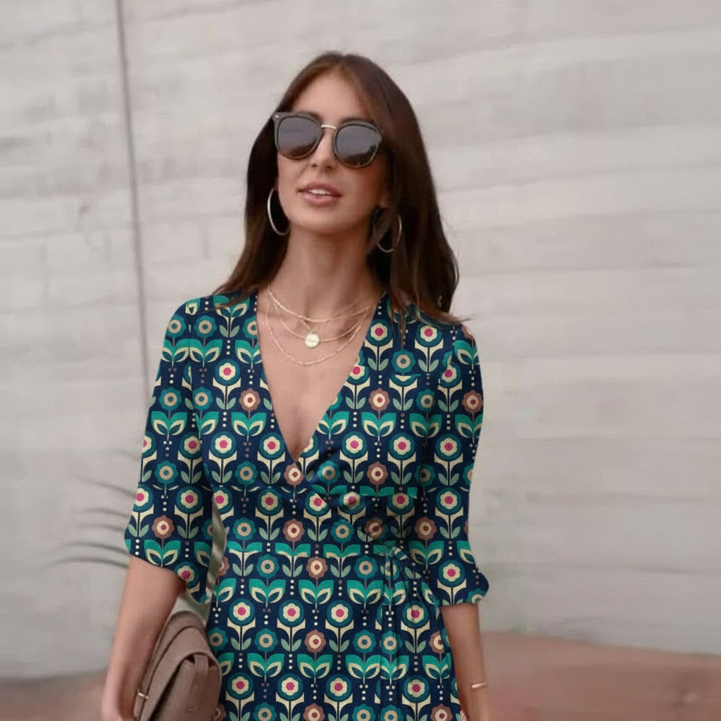 FS082 藍綠色幾何棉質印花布