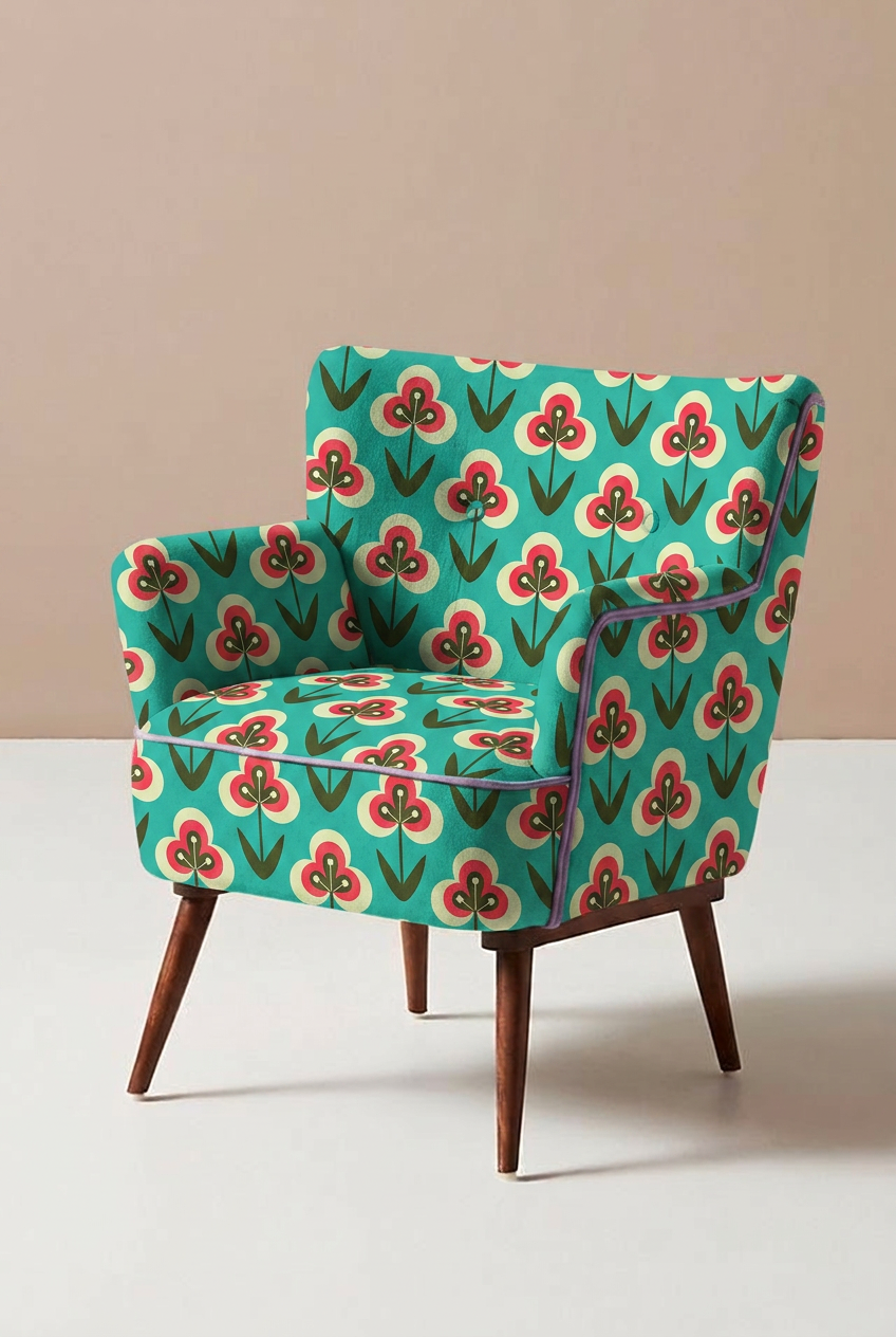 Floral-patterned armchair on a beige background