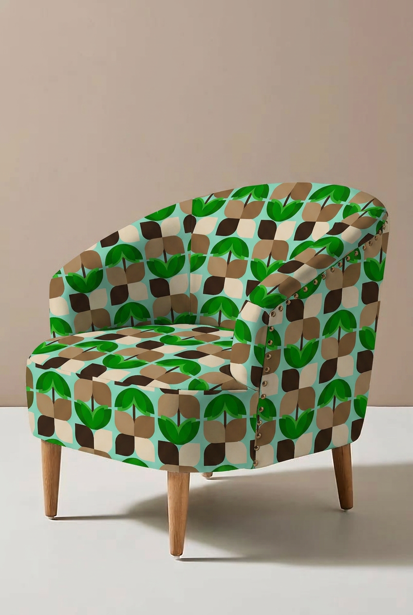 FS008 Green & Brown Geometric Printed Fabric
