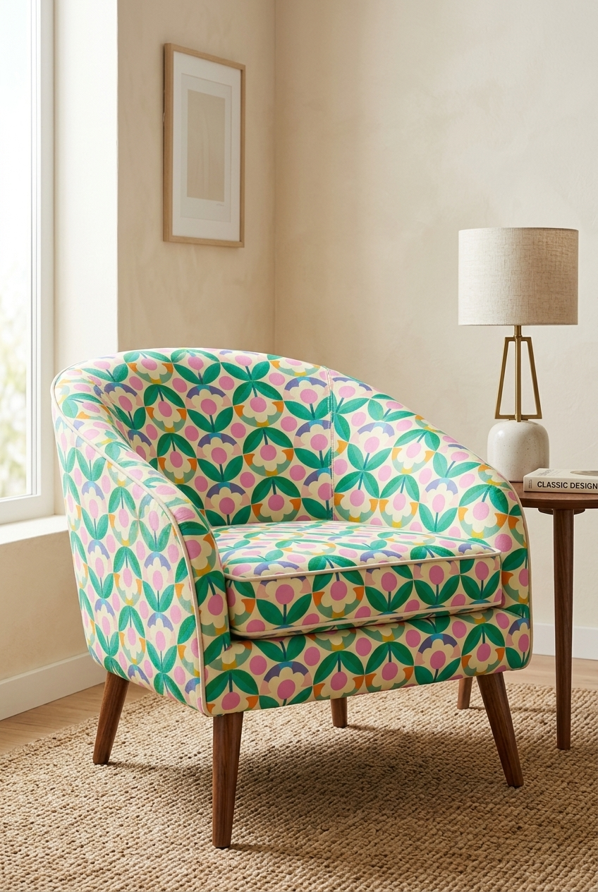 FS015 Green Geometric Floral Printed Fabric
