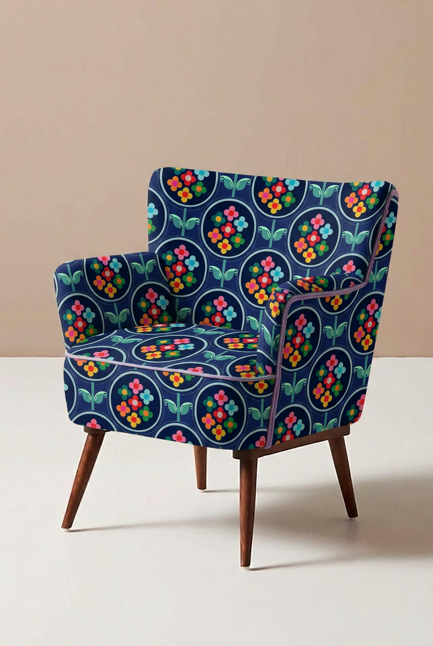 FS017 Navy Floral Printed Fabric