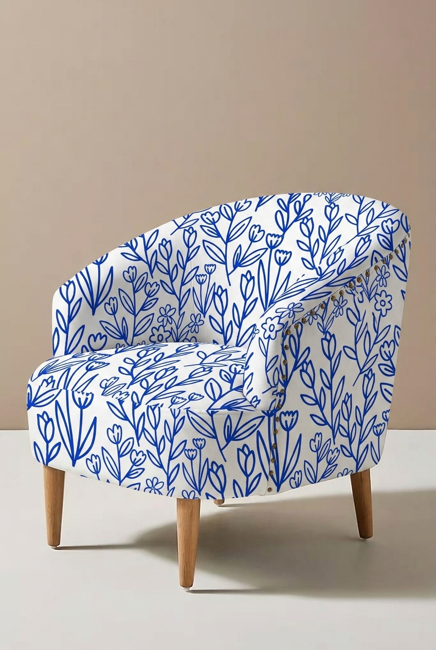 FS024 Blue Line Art Floral Seamless Pattern JPG PNG