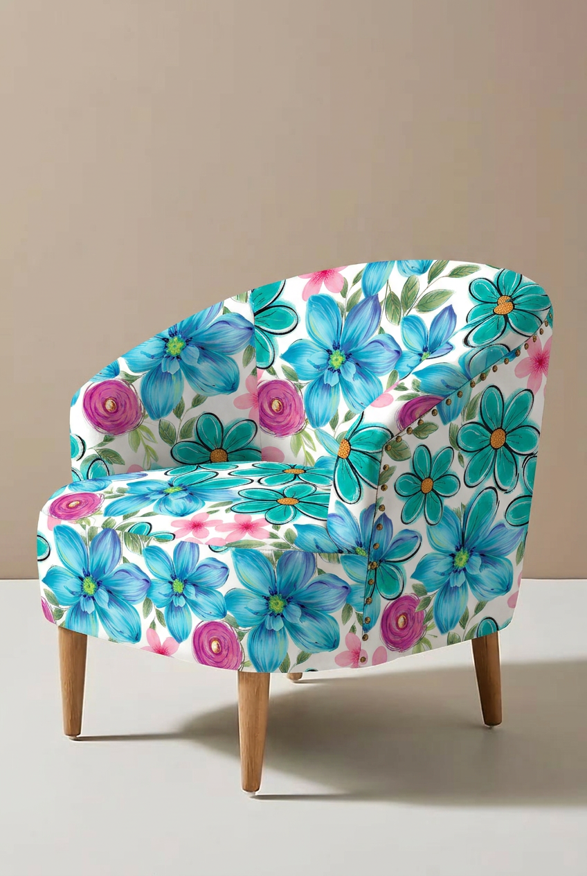 FS025 Watercolour Blue Floral Printed Fabric