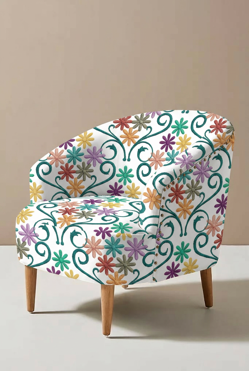 FS028 Embroidery Effect Floral Printed Fabric