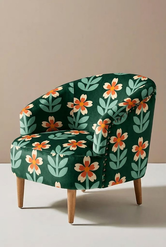 FS033 Green Floral Printed Fabric
