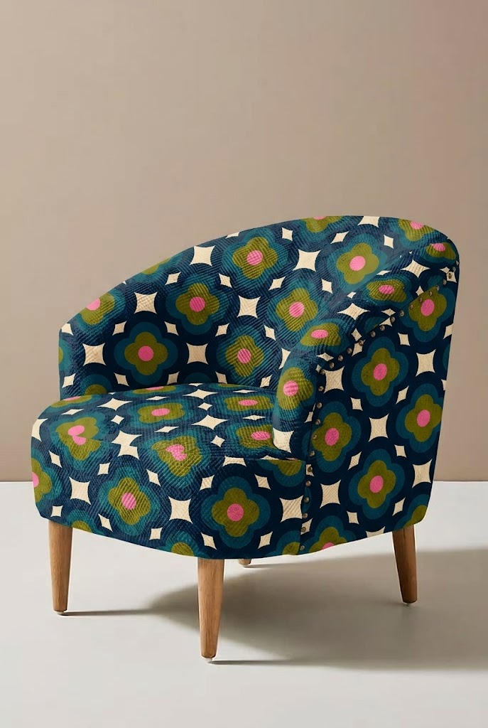 FS034 Navy on Beige Geometric Printed Fabric