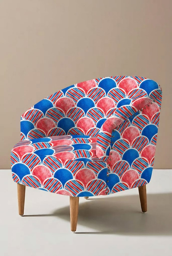 FS039 Red Blue Japanese Wave Printed Fabric