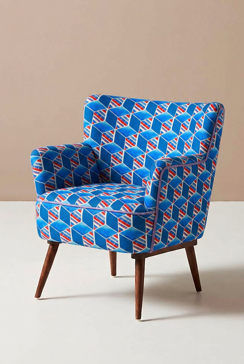 FS041 Blue Cube Geometric Printed Fabric