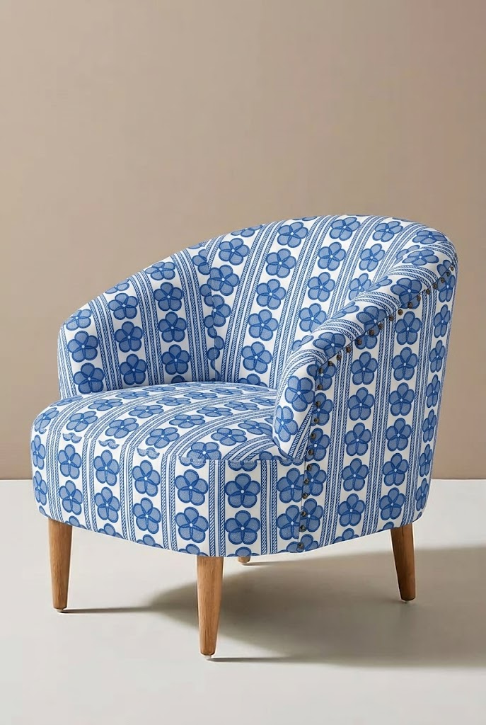 FS049 Blue Floral Stripe Printed Fabric
