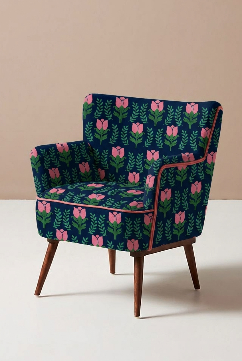 FS054 Green Floral Printed Fabric