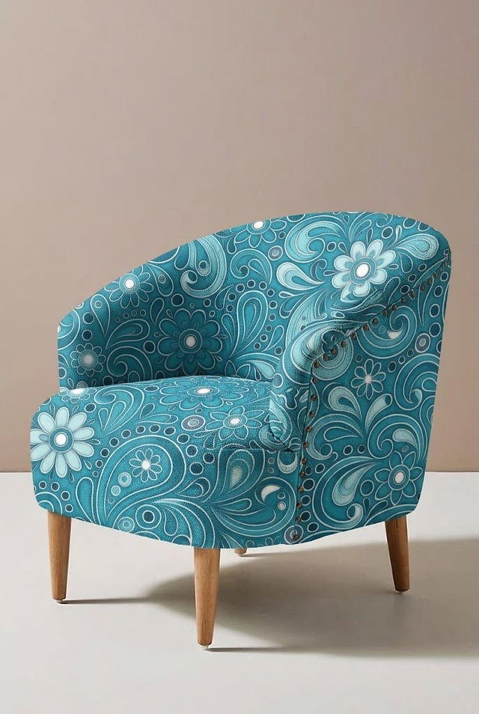 FS055 Teal Paisley Printed Fabric