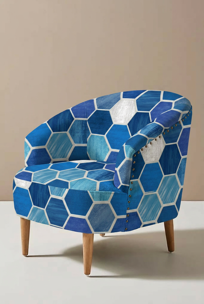 FS070 Blue Shades Geometric Printed Fabric