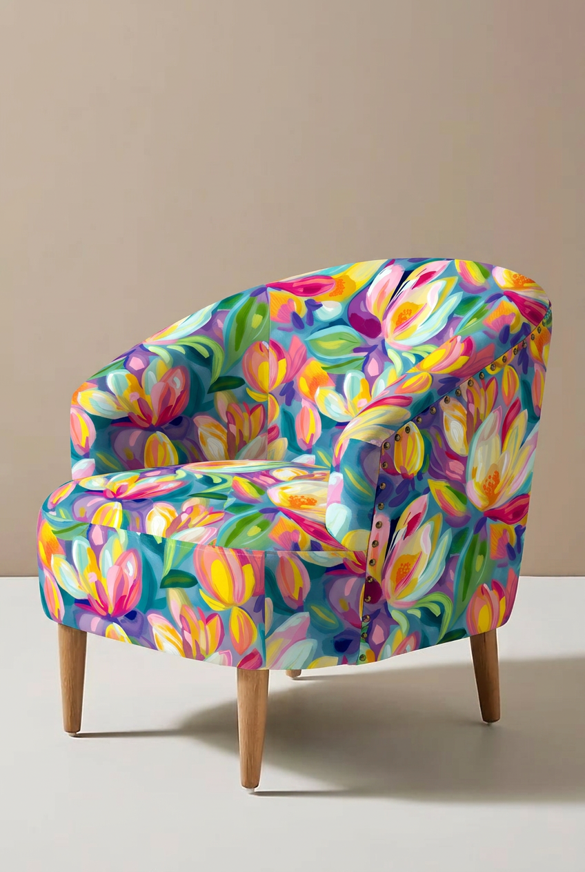 FS071 Oil Paint Floral Printed Fabric