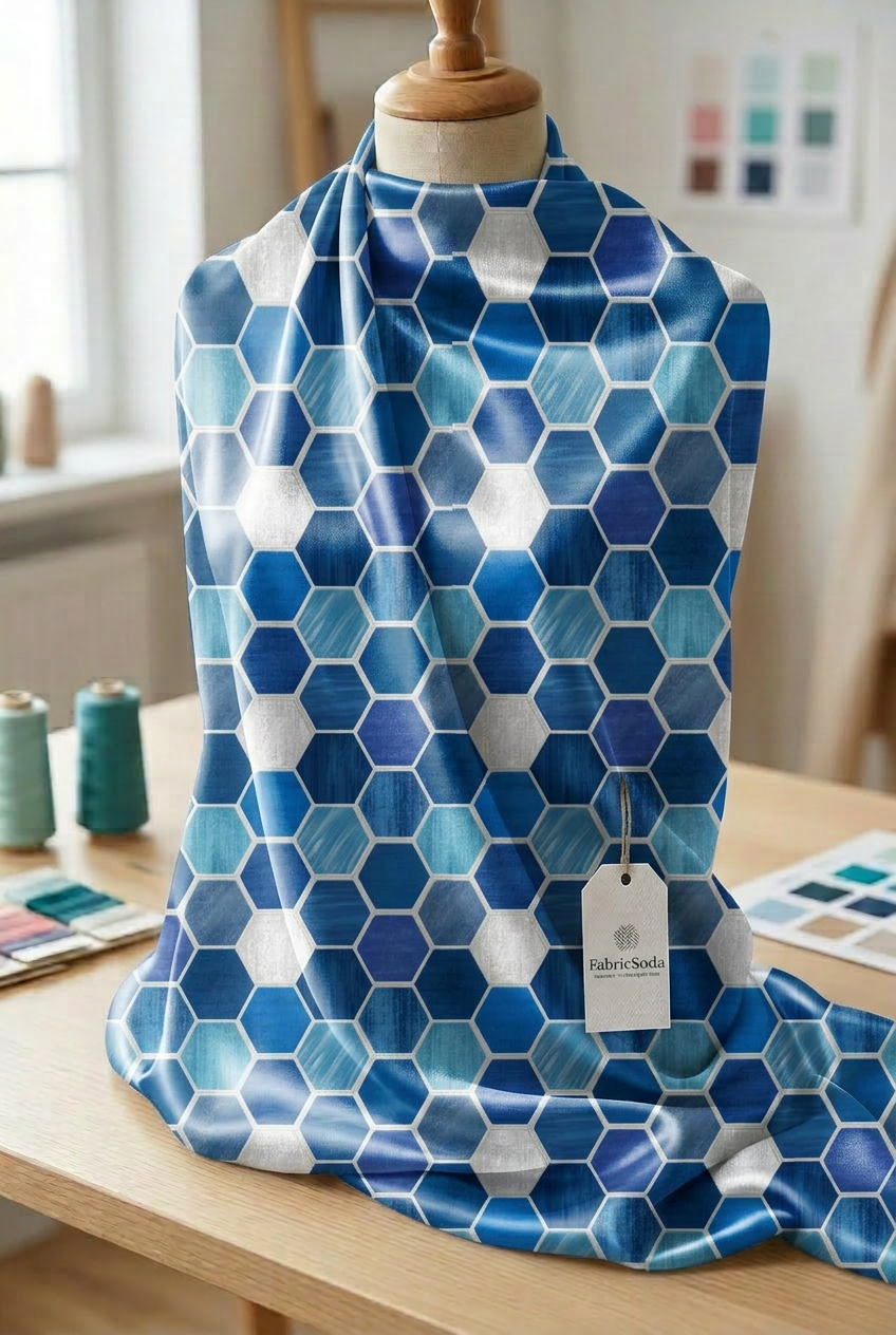 FS070 Blue Shades Geometric Printed Fabric