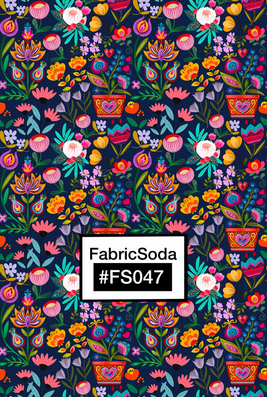 FS047 Navy Wildflower Printed Fabric