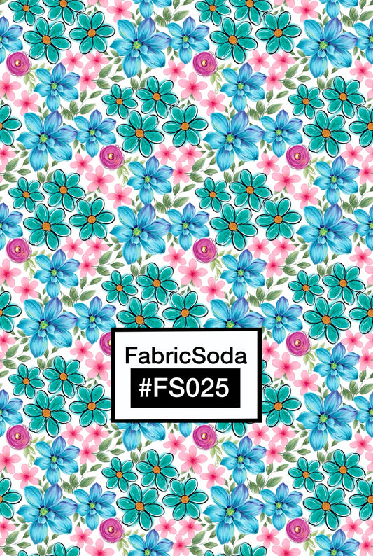 FS025 Watercolour Blue Floral Printed Fabric