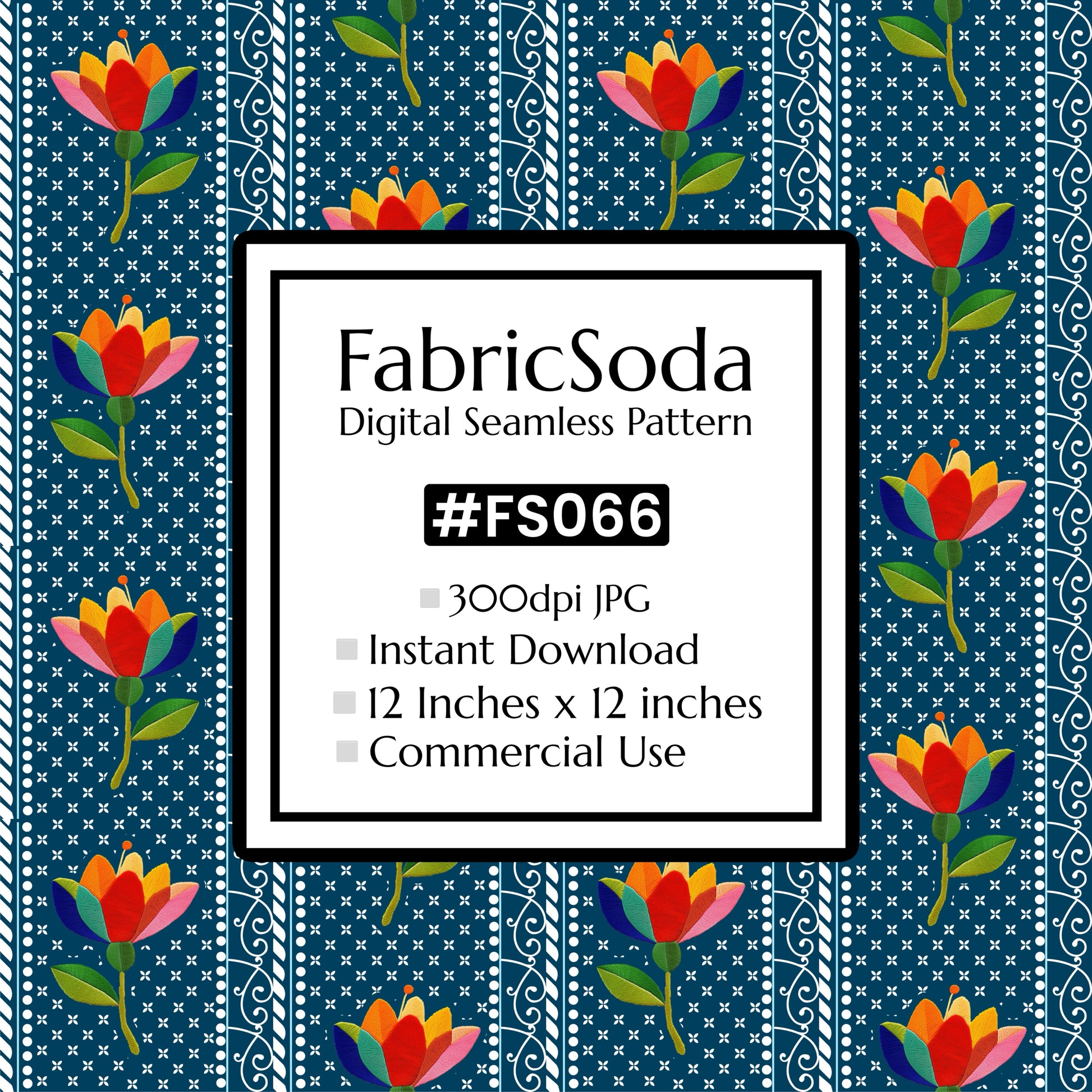 FS066 Blue Floral Seamless Pattern JPG