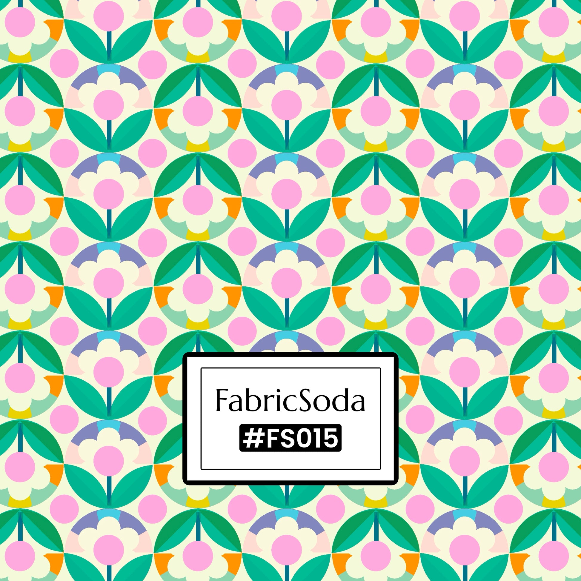FS015 Green Geometric Floral Cotton Printed Fabric
