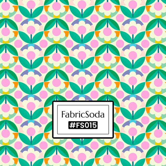 FS015 Green Geometric Floral Cotton Printed Fabric