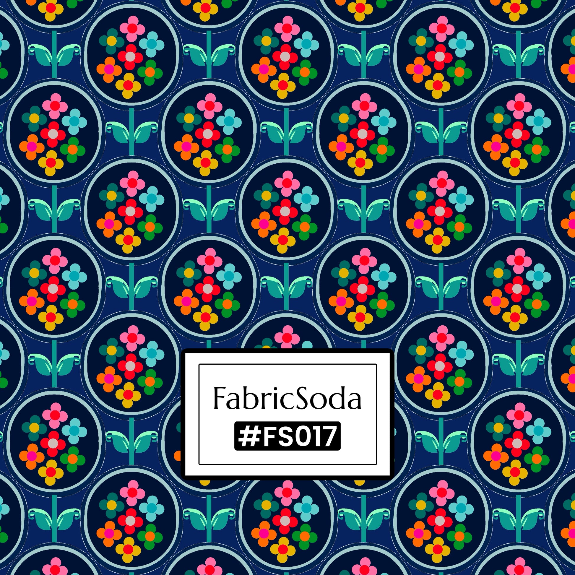 FS017 Navy Floral Cotton Printed Fabric