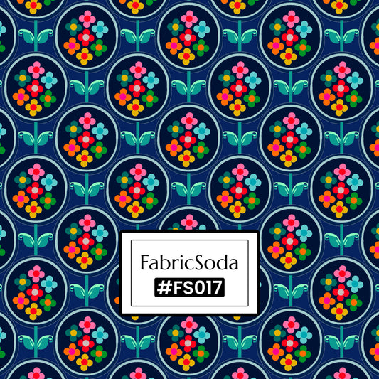FS017 Navy Floral Cotton Printed Fabric
